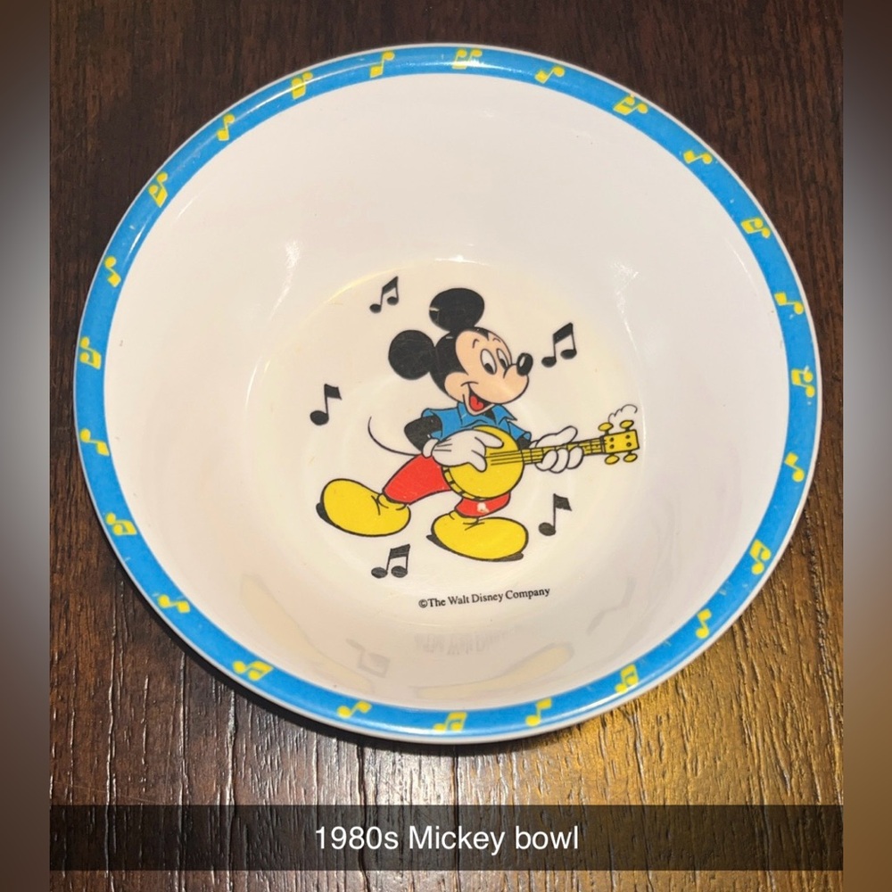Vintage 1980s Disney Mickey Mouse Blue and White Musical Bowl